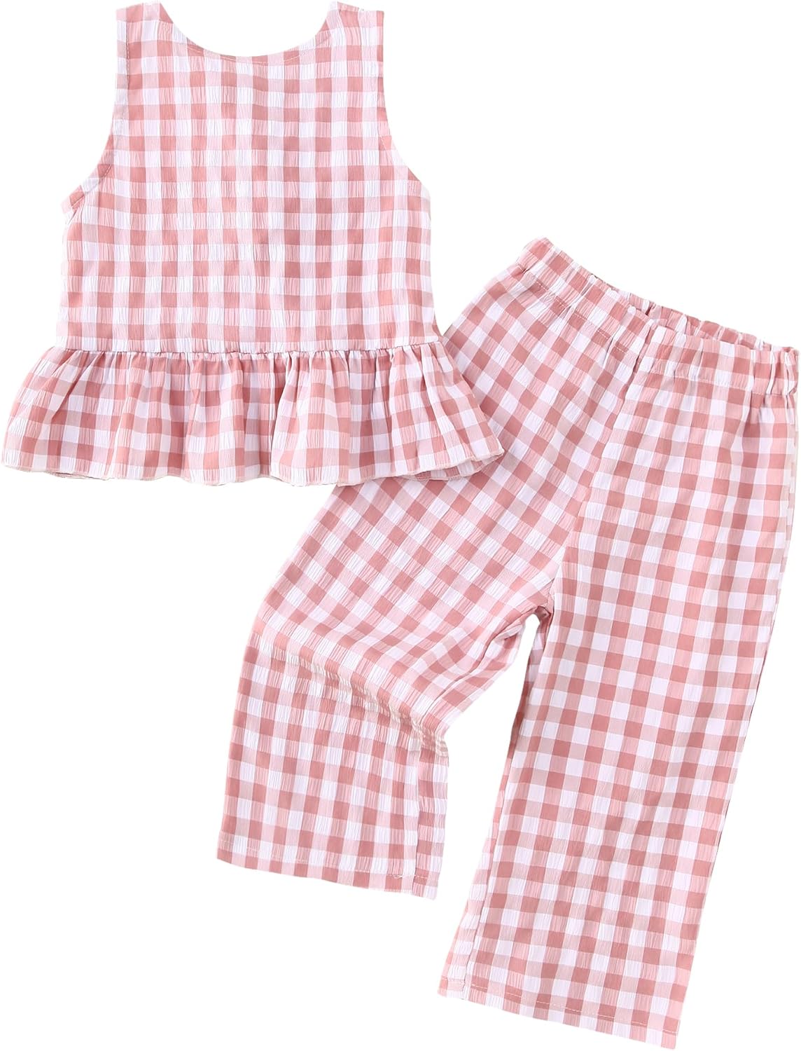 Toddler Girl Clothes Kid Summer Outfit Plaid Sleeveless Vest Shirt Tops Pants Set