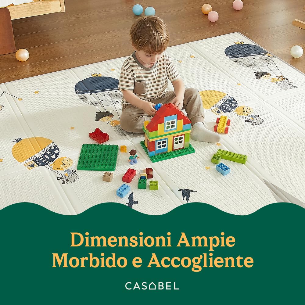 CASABEL tappeto gioco per bambini, morbido, 180x150cm, motivo scimmia | Evolutivo, tappeto bebè pieghevole, impermeabile, grande e spesso, design colorato, compatto, facile da riporre e pulire