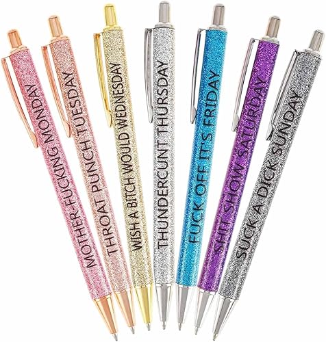 Tusztus Paquete de 7 bolígrafos divertidos para el día a día, divertidos bolígrafos de siete días de la semana, describiendo la mentalidad,