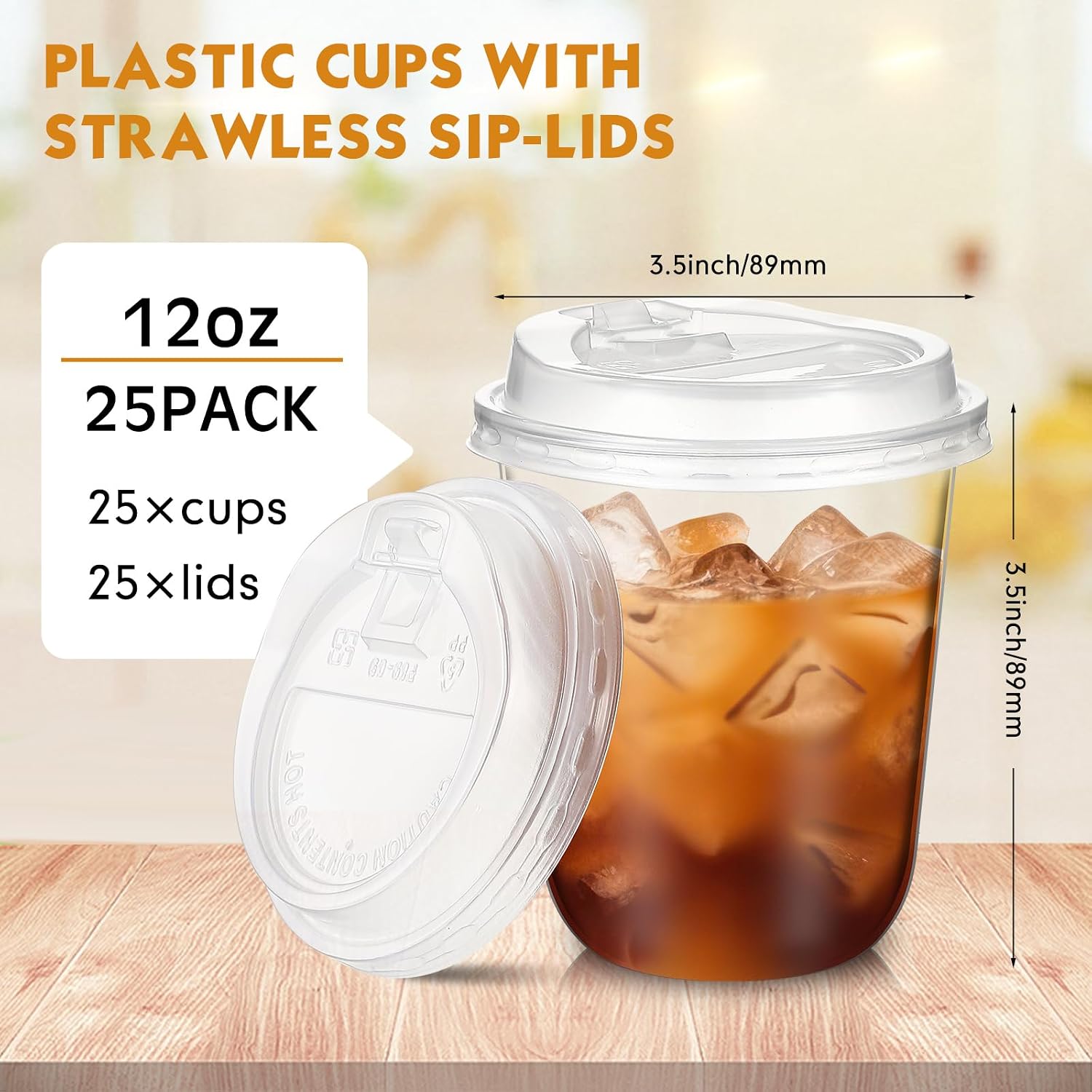 Baderke 25 Sets 12 oz Clear Plastic Cups with Lids,Sturdy Iced Coffee Cups with lids, Disposable Plastic Smoothie Cup for Cold Drinks