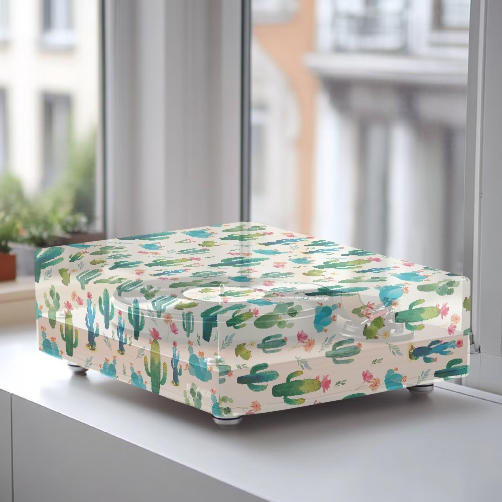 Qehuruxo Turntable Cover for Most Record Players – Universal Dustproof Protector (SL-BD20/SL-BD27/SL-BD35) – Waterproof & Portable Cactus