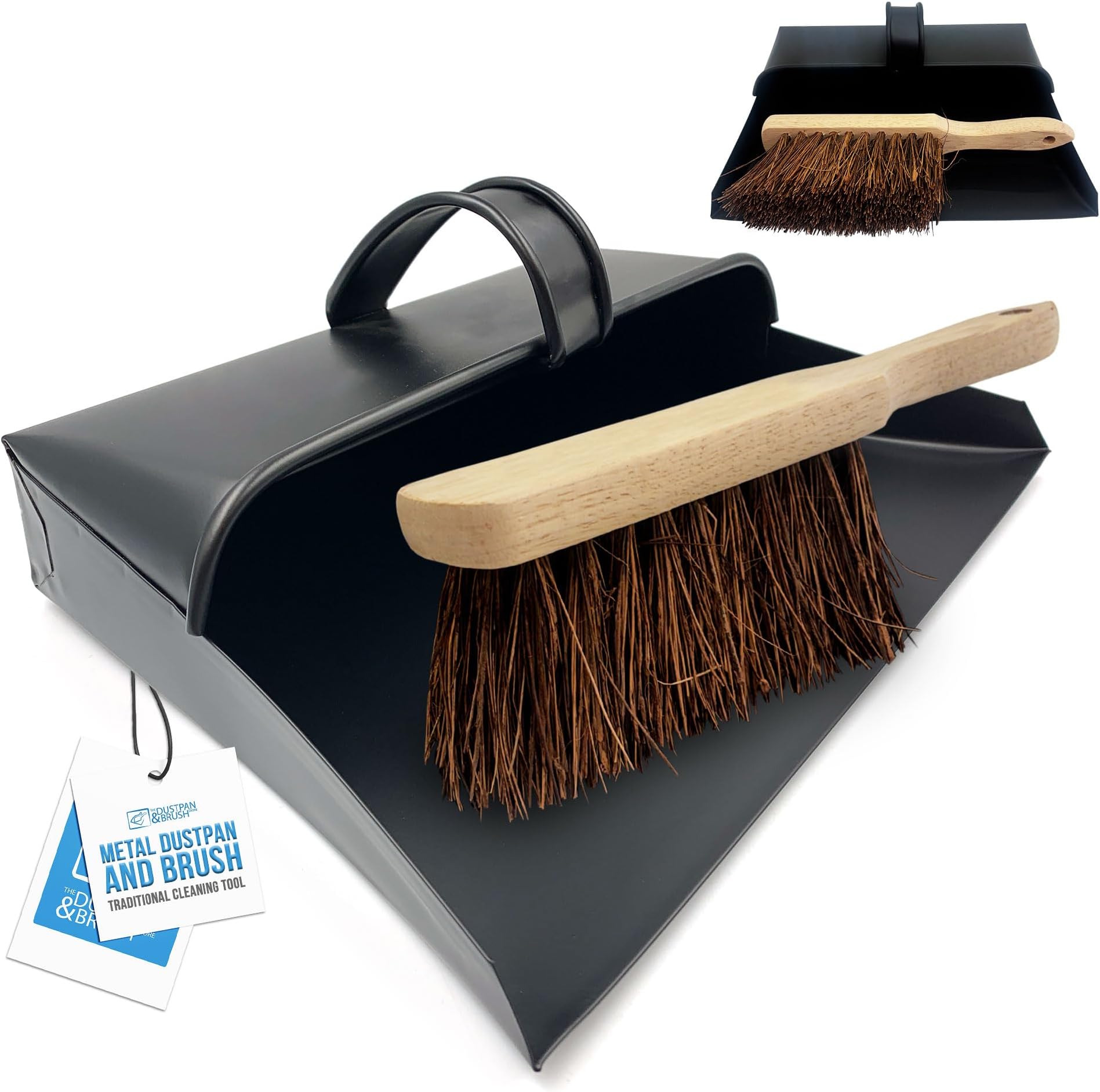 Black Hooded Metal Dust Pan and Stiff Brush Dustpan ash pan Traditional Dustpan and Brush