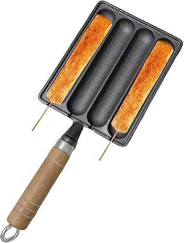 Miniatura 6 de Ollas de salchichas a la parrilla, sartenes de salchicha de hierro fundido, sartén de cocción de salchichas con diseño de brocheta múltiple,