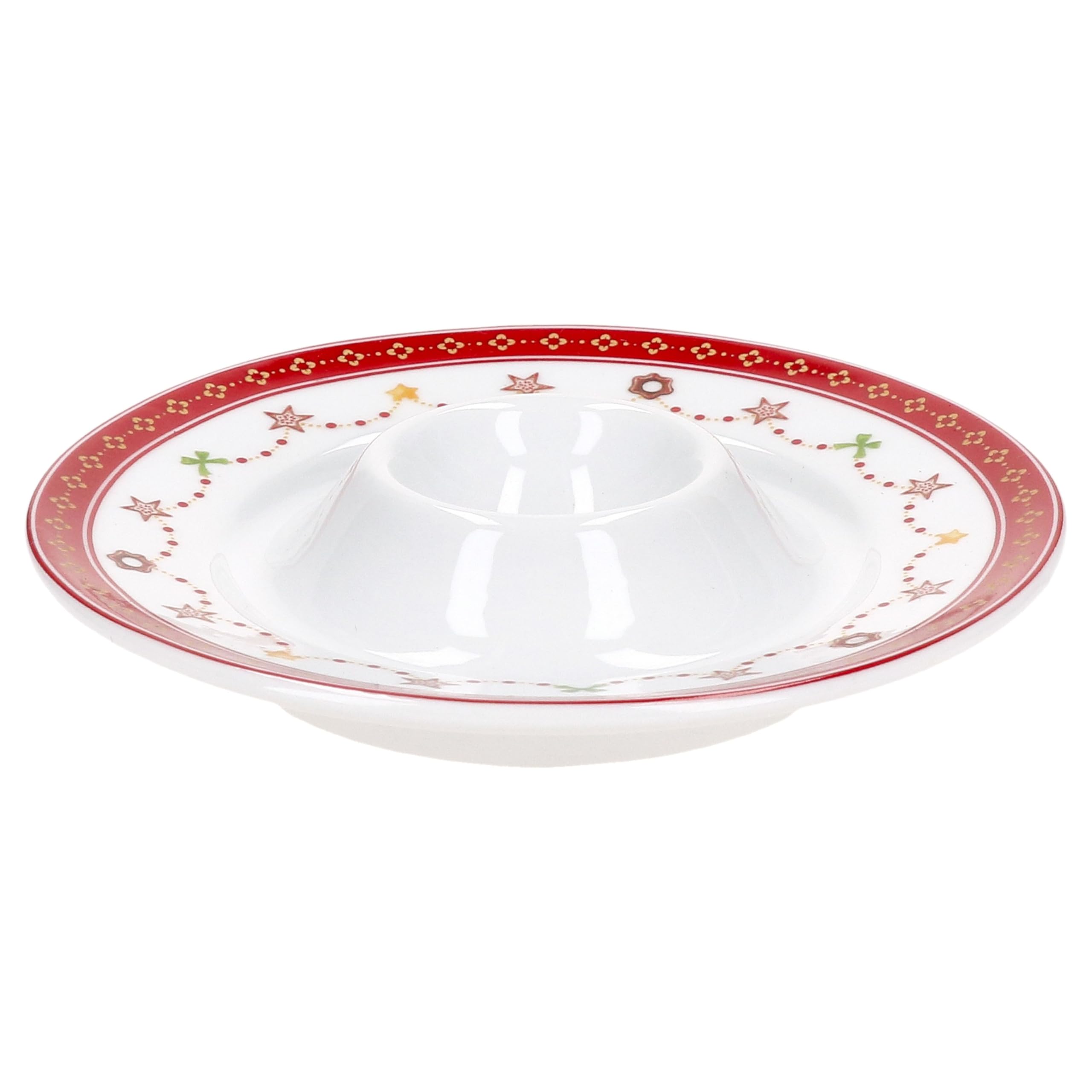 MamboCat Lot de 6 coquetiers en porcelaine avec plateau I Ø 13,3 cm I Coquetiers ronds en porcelaine avec décor de Noël pour l'œuf du petit déjeuner I 6 personnes