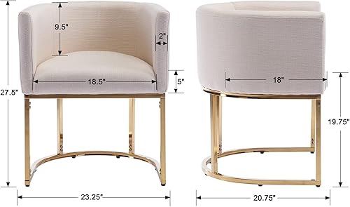Miniatura 2 de HNY Juego de 2 sillas de comedor tapizadas estilo moderno de mediados de siglo con brazos tipo barril, sillas de cocina y comedor de lino, sillas