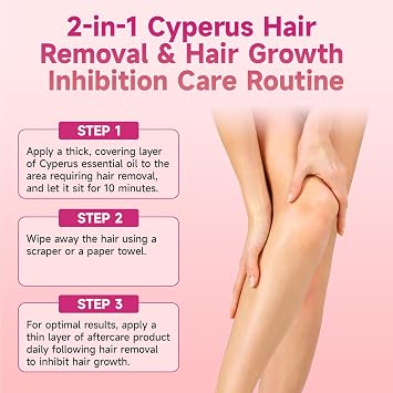 Cyperus Rotundus Oil Serum for Hair Removal, 3-in-1 Natural Cypress Rotundus Oil, Combines Hair Removal, Growth Inhibition and Skin Soothing, Hair Removal Oil Serum Suitable for All Skin Types