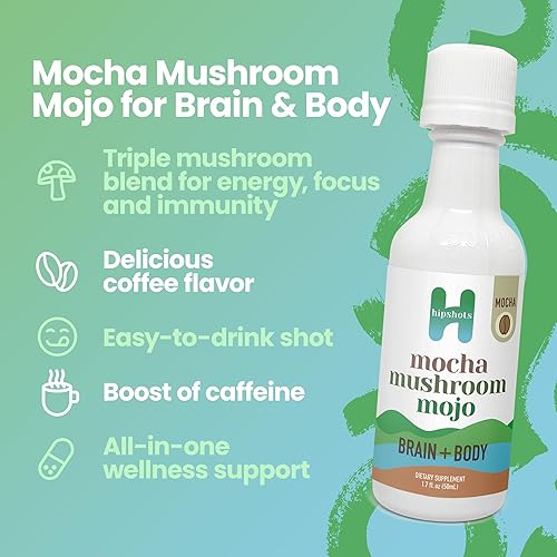 Miniatura 3 de Hipshots Mojo Shots de hongos moca  Apoyo de Tremella, melena de león y Cordyceps  Apoyo diario de energía, cognición y enfoque