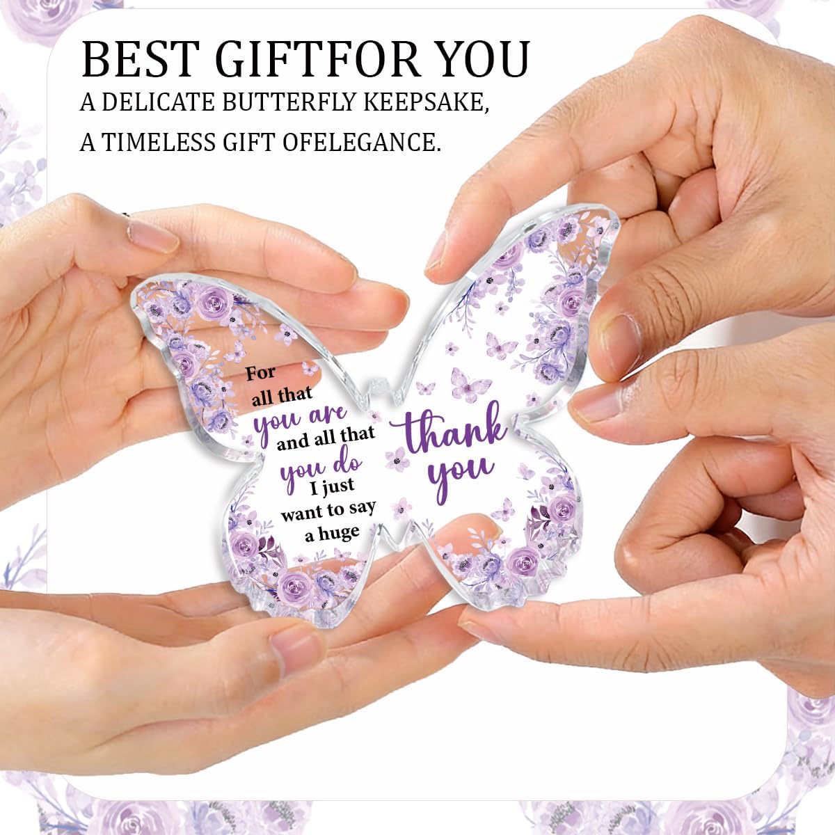 Thank You Gift for Women, Purple Floral Butterfly Acrylic Plaque Desk Decor image 5