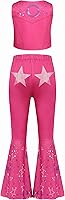 Vista 4 de Disfraz de vaquera para niñas, disfraz de discoteca hippie de los años 70 y 80, disfraz de Halloween, uniforme rosa