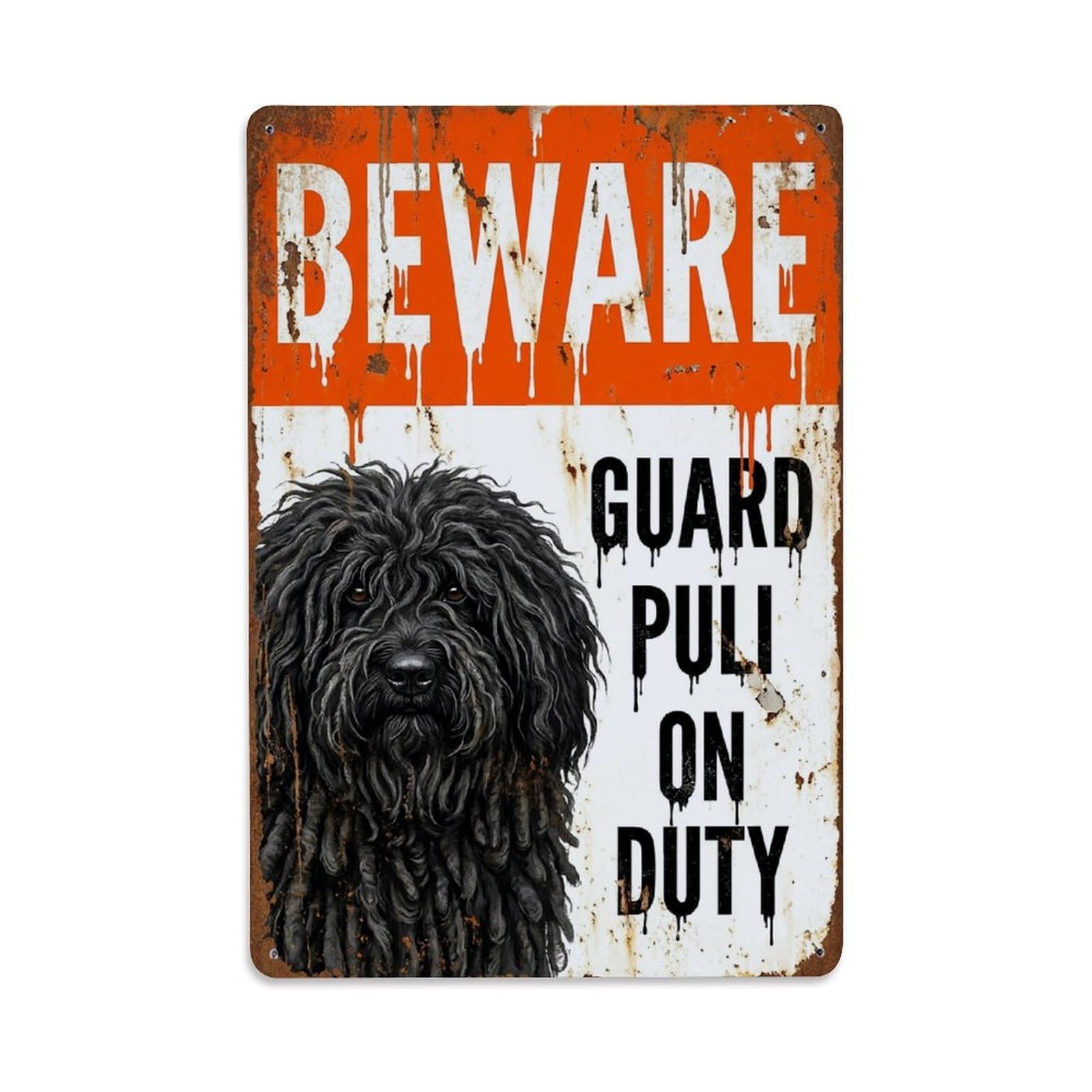 Vintage Funny Puli Guard Beware of Dog Room Metal Tin Sign Plaque Wall Decor for Cafe, Club Bar, Office, Garden Metal Poster 8x12Inch