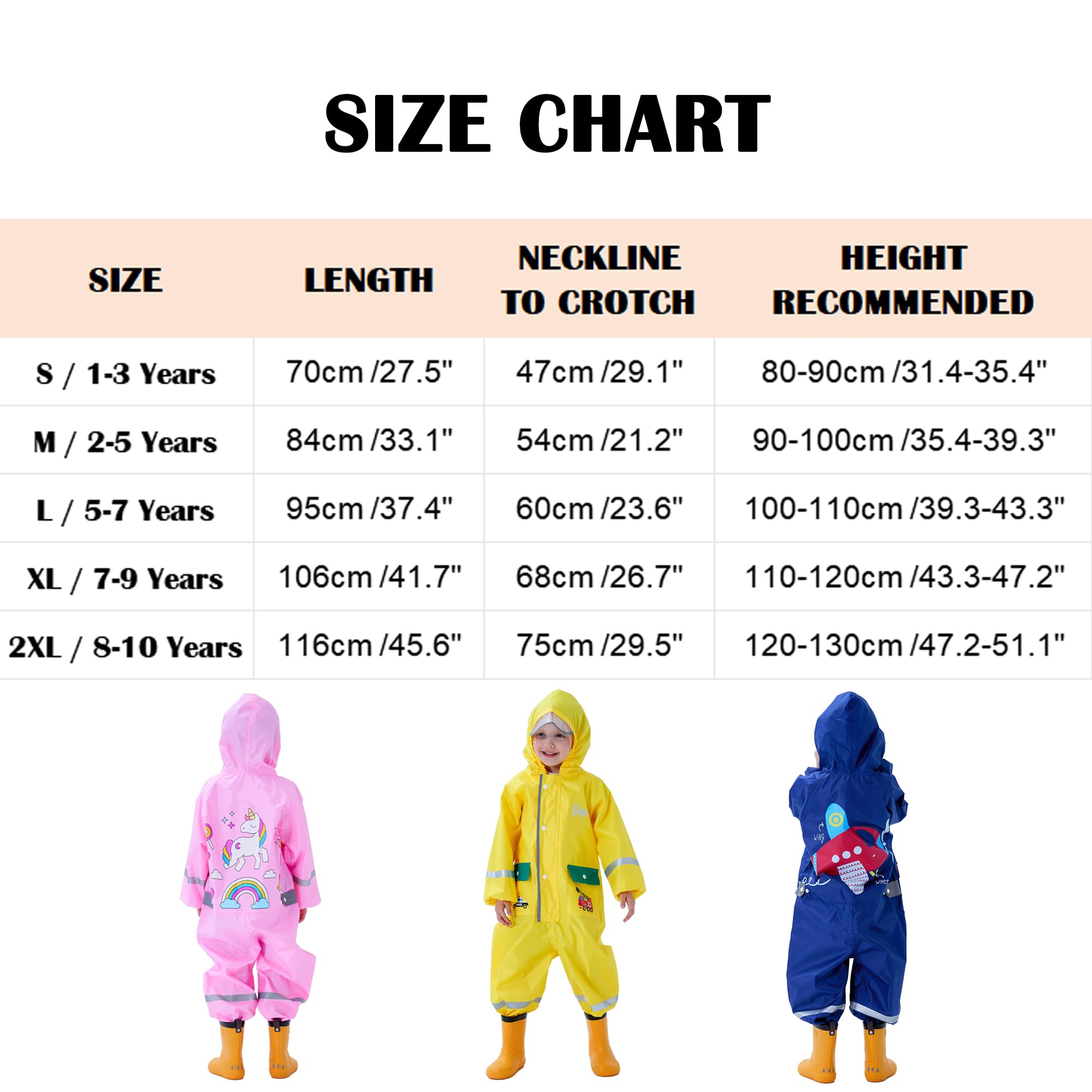 Fewlby Tuta Impermeabile Bambini Tuta Pioggia, Bambina Poncho Antipioggia con Cappuccio Ragazze Ragazzi Giacche Impermeabili Mantella da Pioggia Riutilizzabile per 1-10 Anni