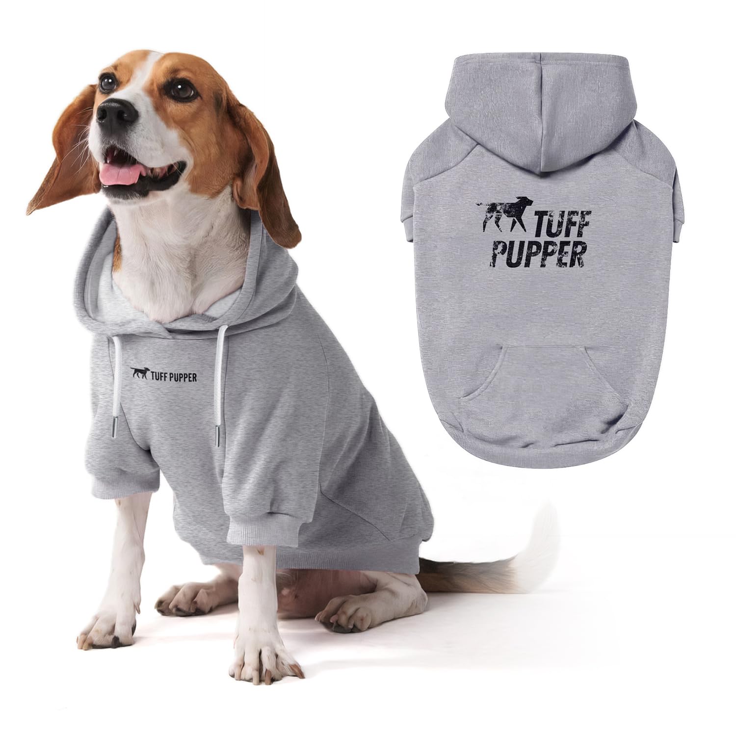 Tuff Pupper Dog Hoodie | Premium Quality 100% Organic Cotton | Ultra Soft Interior for Superior Comfort | Elastic Cuffs & Drawstring for Warmth | Stretch Fit Suitable for All Breeds (Gray, L)