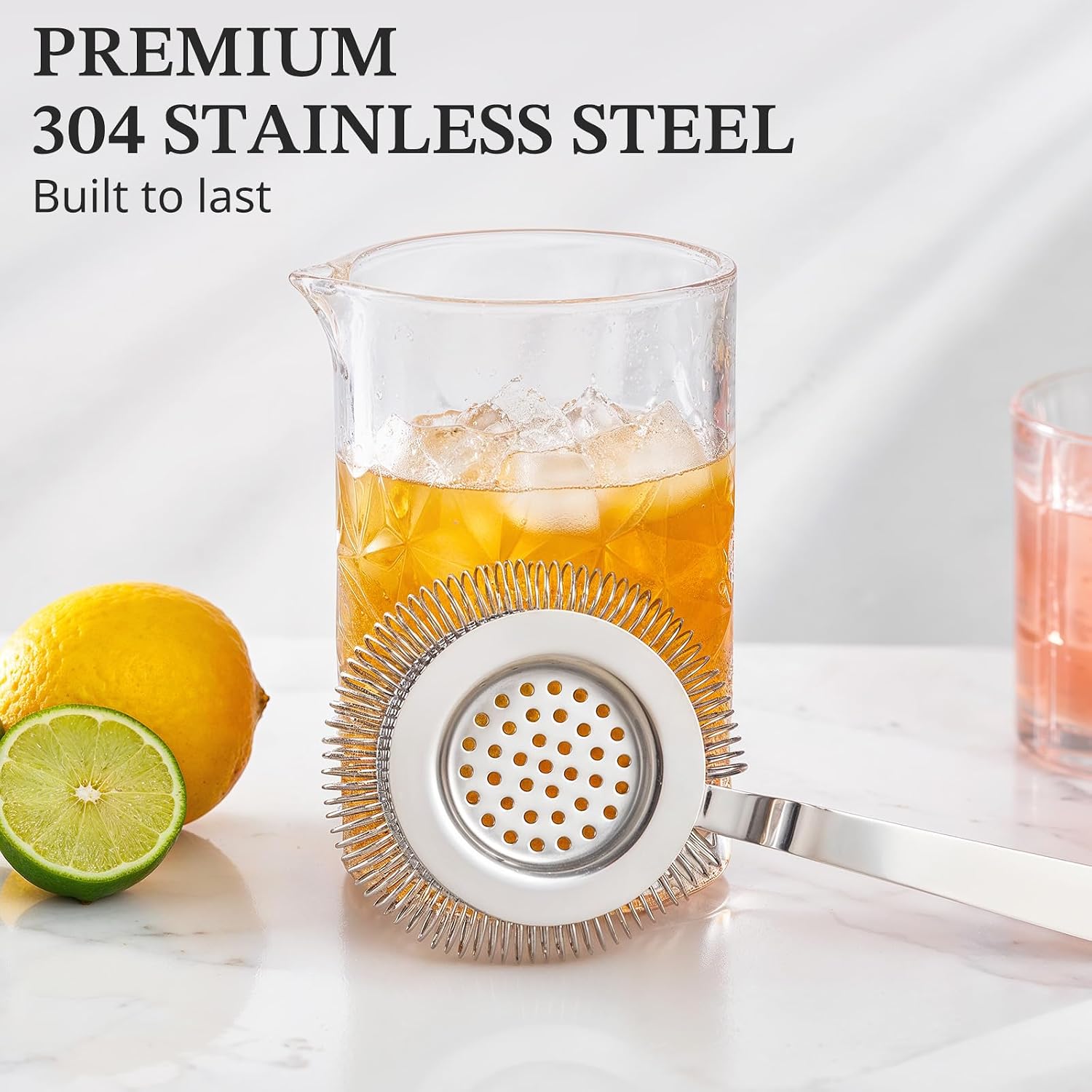 KITESSENSU Hawthorne Strainer with Long Handle, 18/8 Stainless Steel