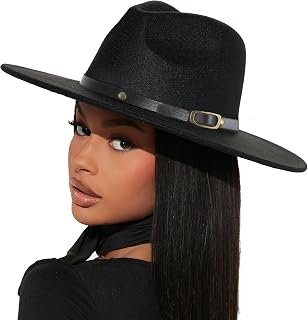 Felt Fedora Hat Womens Classic Hat Wide Brim Jazz Hat with Belt Buckle (Head Circumference 57cm to 58cm)