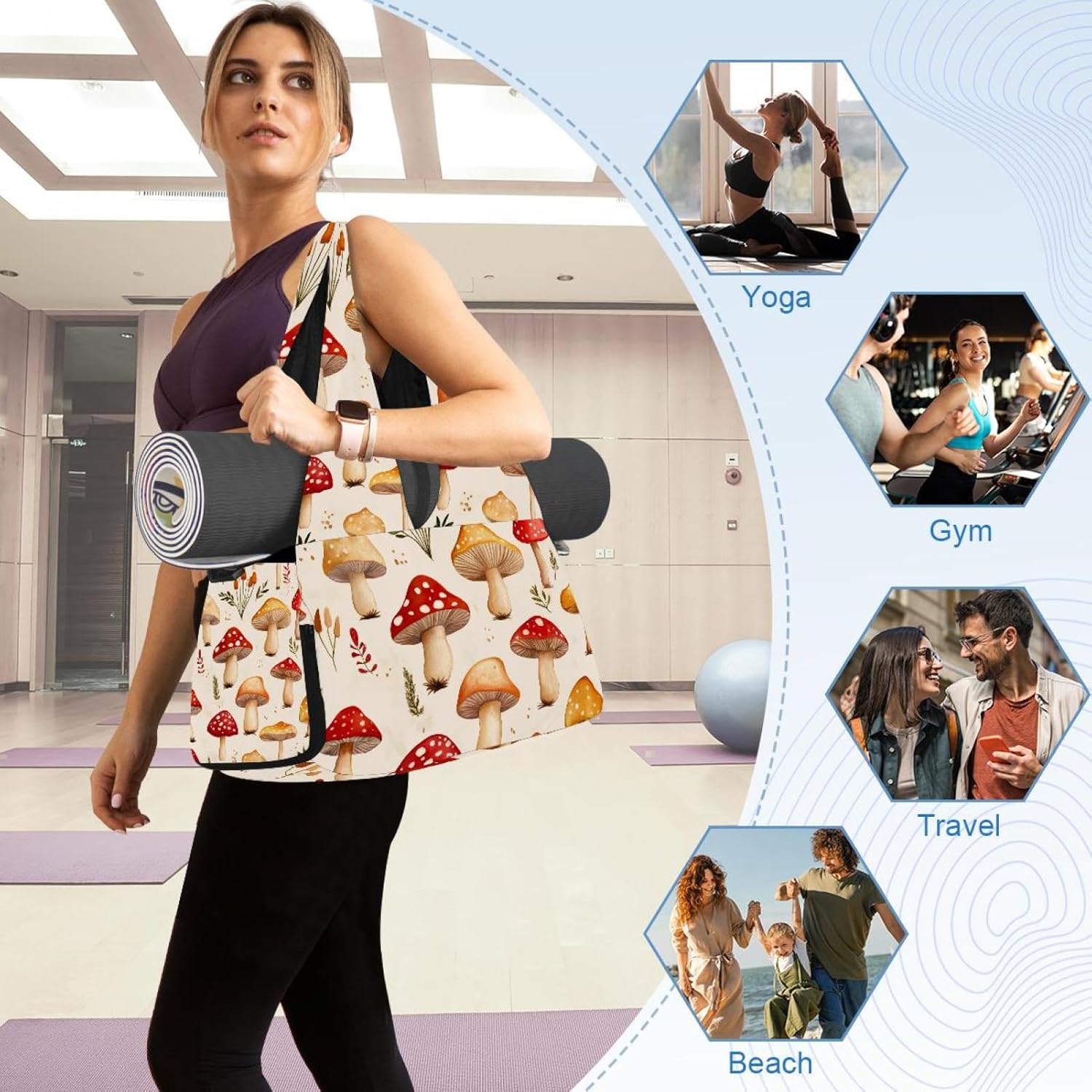 Yoga Mat Bag, Gym Workout Bag with Shoe Compartment, Gnomes Xmas Tree Pilates Bag for Women, Quick Access Storage Yoga Tote Bag for Sports Travel Office