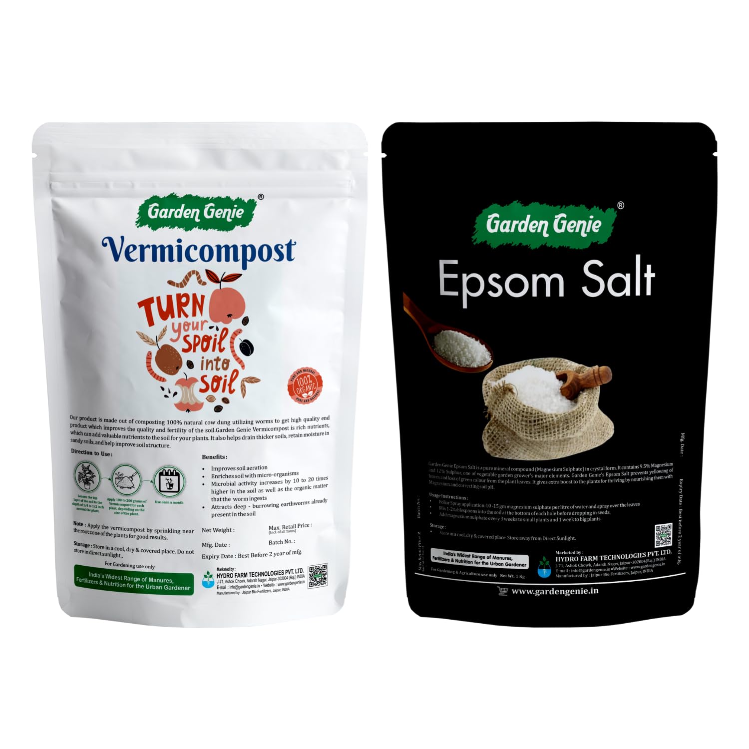 garden genie Vermicompost Khaad (Earthworm Fertilizer) 1.8Kg & Epsom Salt 1 Kg | Organic Fertilizer Combo For Indoor & Outdoor Home Garden Plants, Powder (B0BLKCF1T8) Amazon Price History, Amazon Price Tracker