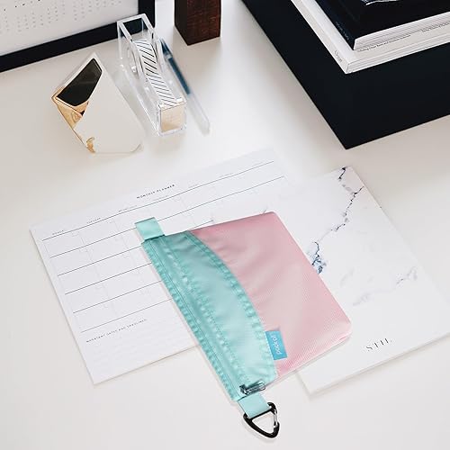 Miniatura 6 de pack all Bolsa con cremallera de material resistente al agua, bolsa de malla con cremallera para almacenamiento, viajes, oficina (mediano, rosa)