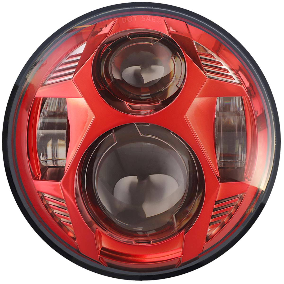 AUDEXEN 5.75 Inch Round Led Headlight 51W 5-3/4" Headlight Compatible with Harley Dyna Sportster Iron 883 Street Rod Street Bob Softail Deuce Custom Super Wide Glide Motorcycle, Red