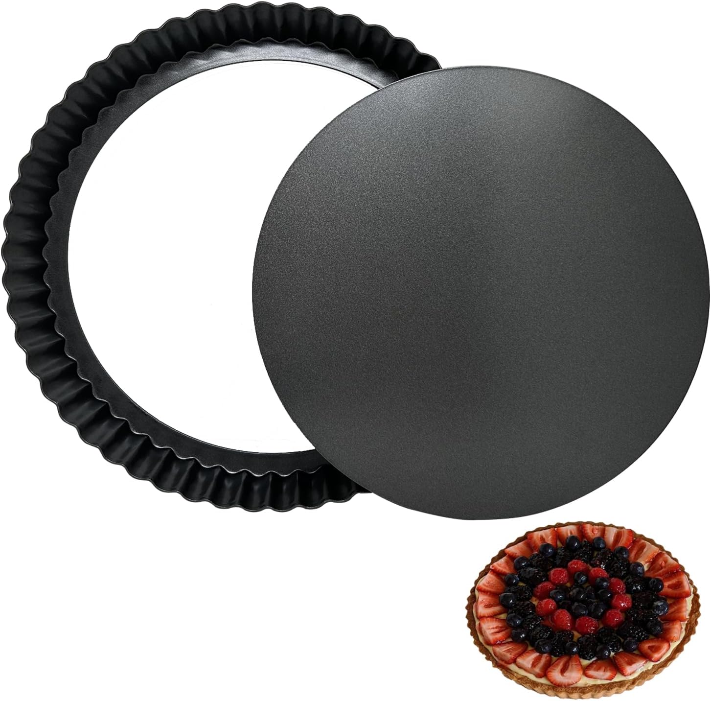 Tart Pans 8.6 Inch with Removable Bottom Fluted Pie Tart Pans, Round Non-Stick Pan Quiche Pan, for Baking Pizza Mousse Cakes, Christmas Dessert