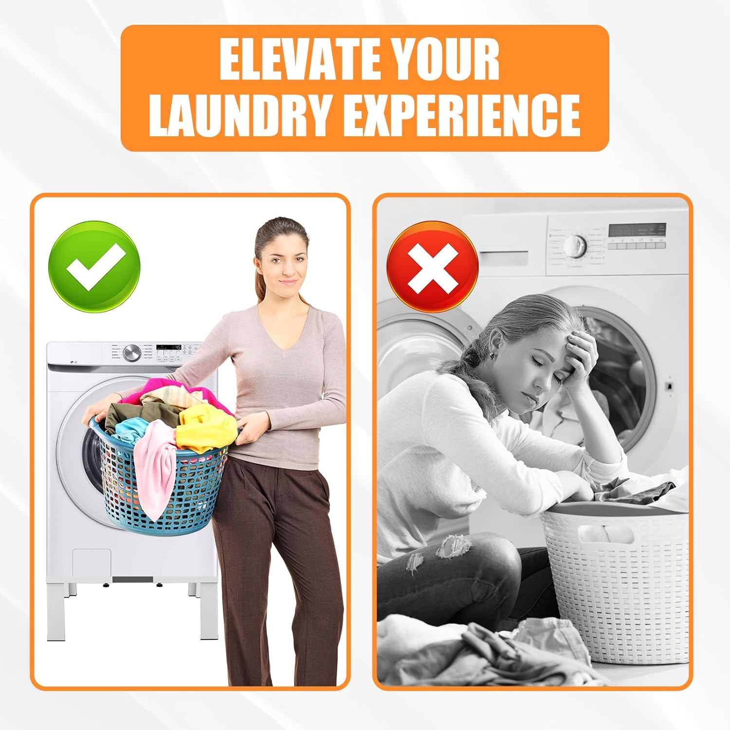 Heavy-Duty All Steel Universal Laundry Pedestal 12 Height , Full size Washing Machine Stand Adjustable Dryer Stand , Suitable for all Washer and Dryer Pedestal（White）