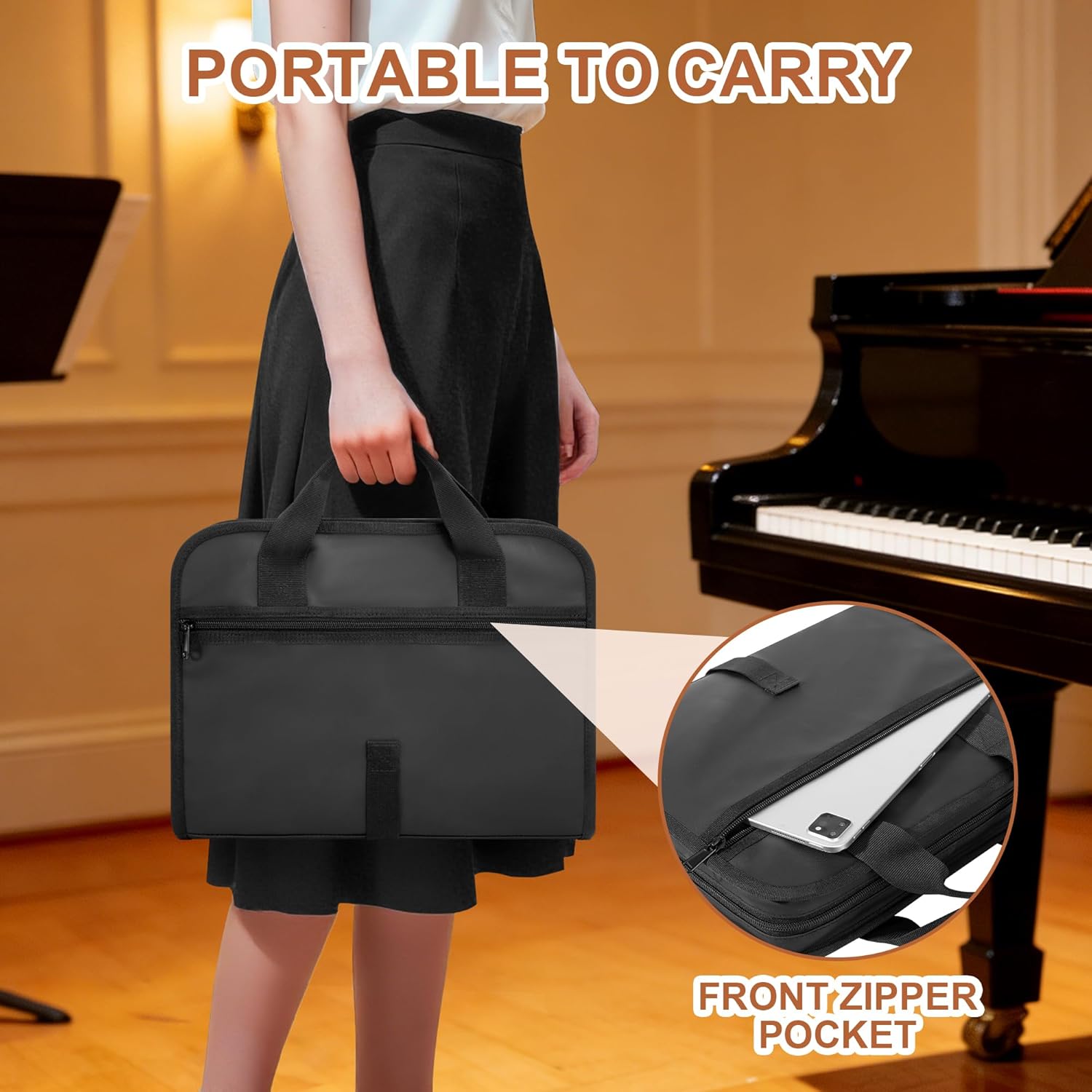 Damero Sheet Music Folder, Choral Music Folder, 3 Ring Choir Music Binder with 20 Binder Sheets and Adjustable Hand Strap, for Choir Singer, Stage Performance
