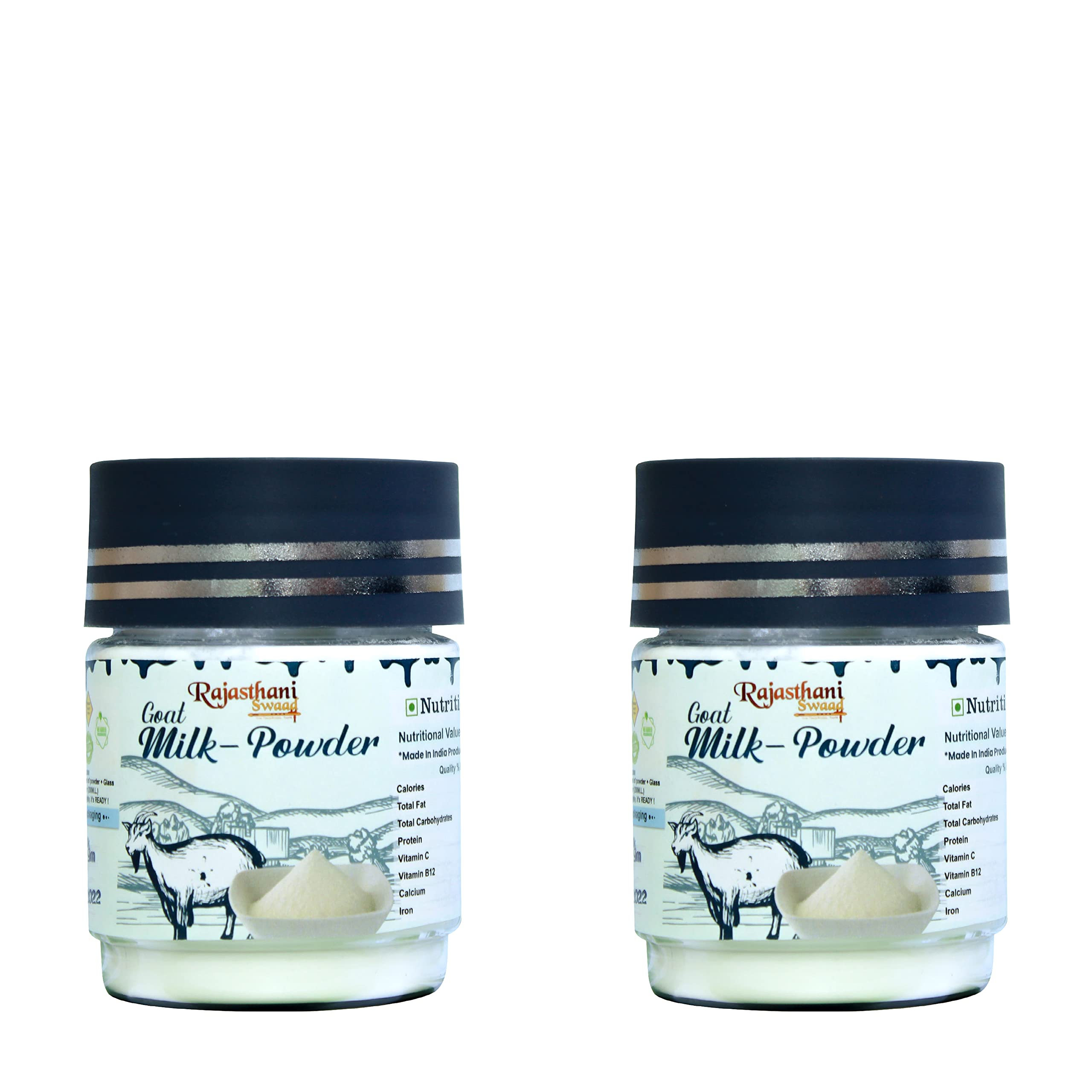 Rajasthani Swaad Natural Goat Milk Powder | Freeze Dried Organic Grass Fed Goat Milk Powder | Substitute For Liquid Milk | 2 Jars Of 150 Grams Each