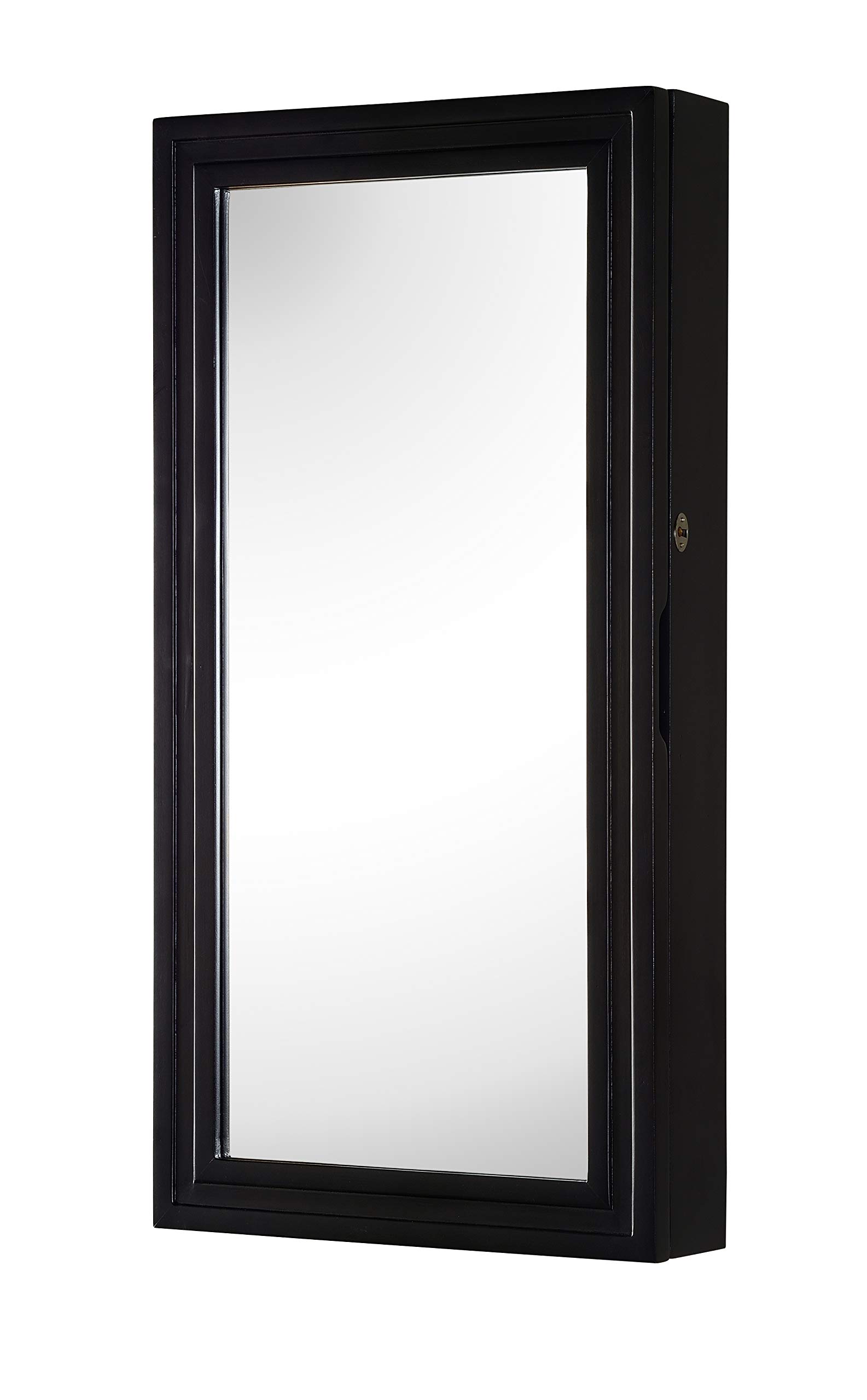 Nathan Direct Laney Lockable Wall-Mount Jewelry Armoire with Ring Holders, Earring Hooks, Necklace Hooks, and Compartments, Black