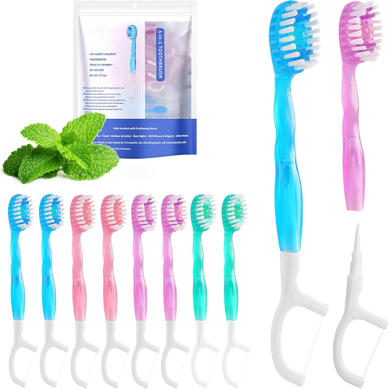 Disposable Travel Toothbrush Kit, 26 Individually Wrapped Mini Toothbrushes with Floss & Toothpaste in Mint & Fruit Flavors, Waterless All-in-One Design for Work, Kids, On-The-Go Hygiene