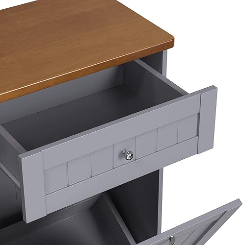 Miniatura 7 de Armario de basura inclinable de madera de 10 galones gabinete de reciclaje con cajón oculto armario de basura inclinable cubo de cocina gris