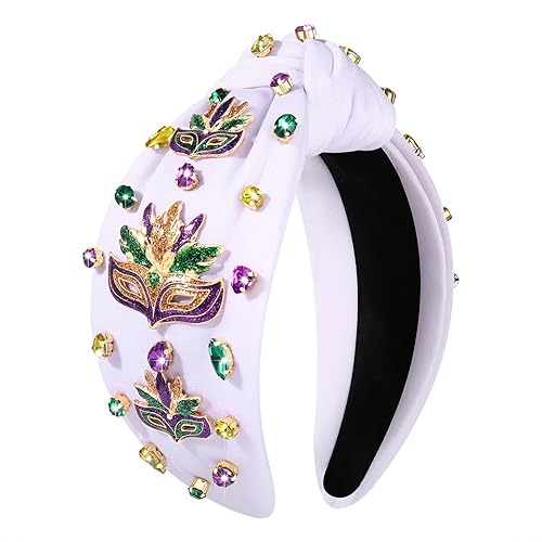 Miniatura 10 de HZEYN Diademas de Mardi Gras para mujer, diadema anudada adornada con cristal, para el martes gordo de carnaval, desfile, accesorios de regalo