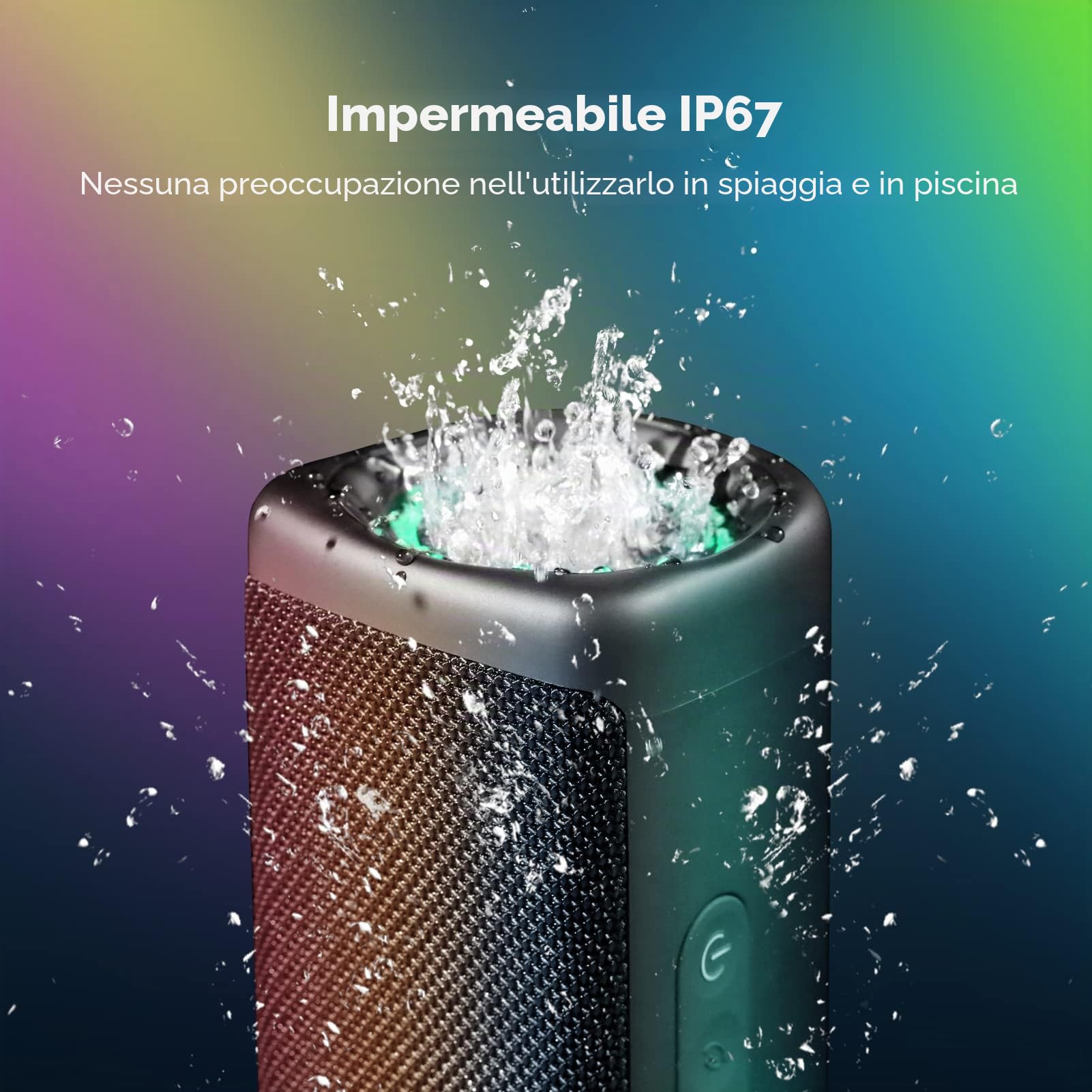 Cassa Bluetooth Portatile Potente, 20W Altoparlante Bluetooth Waterproof IP67, Bassi Potenti, Associazione Stereo, Speaker Wireless Bluetooth 5.0 con Luce LED, Microfono Incorporato, TF/AUX