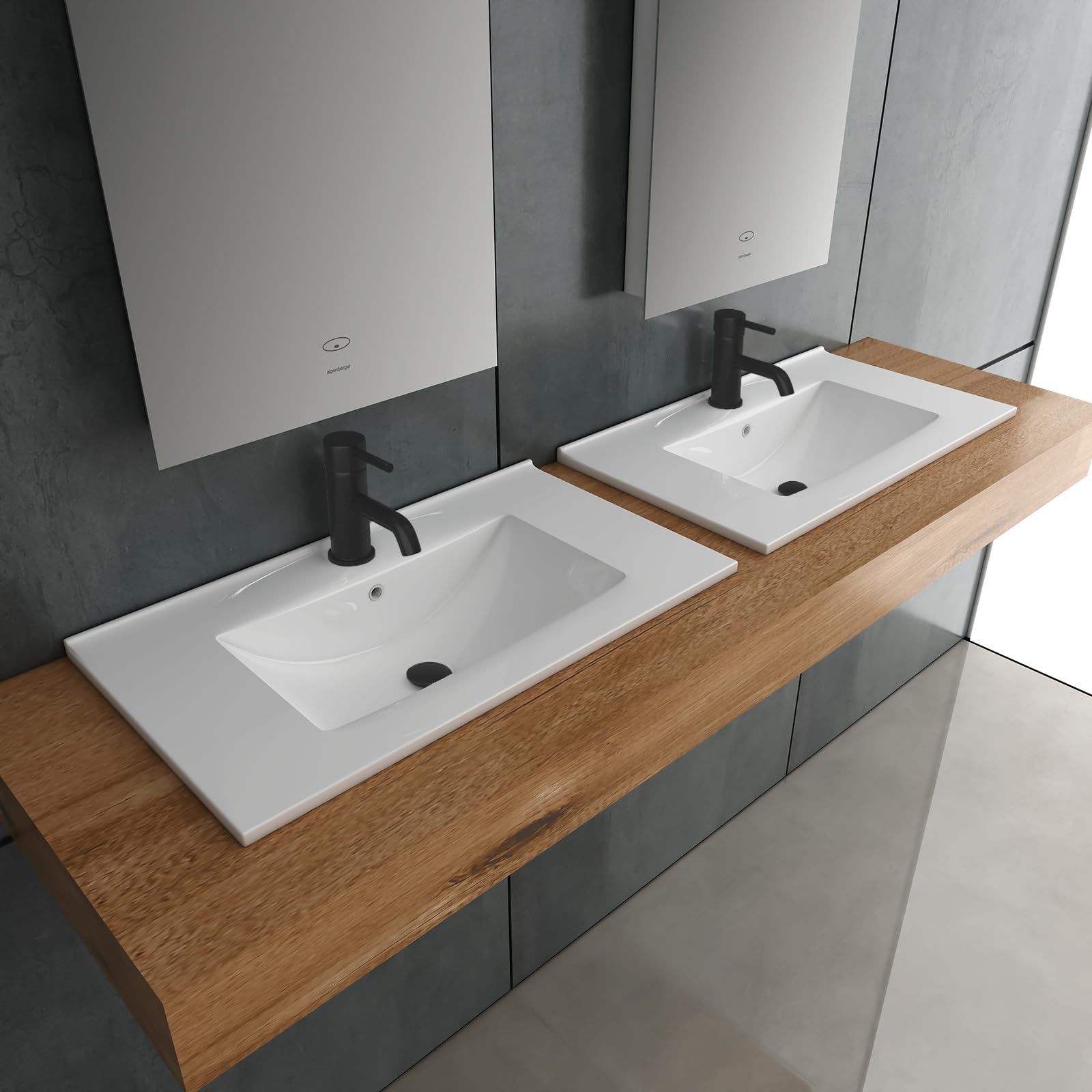 Alpenberger - Lavabo de baño para invitados, 70 cm de ancho, lavabo empotrable, rectangular, con sellado de cerámica, nano y rebosadero