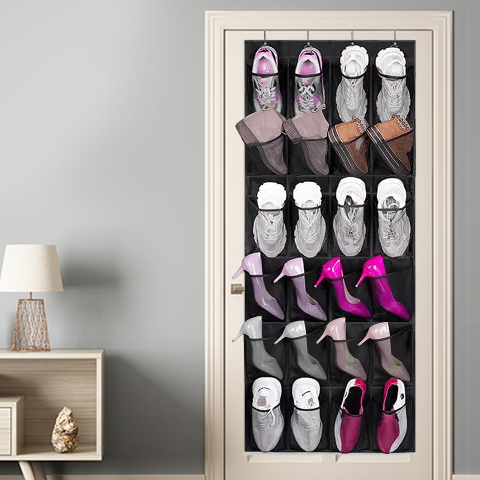 Hängeregal Mit 26 Taschen – über Tür Oder Schrank, Grau, Für Kleidung & Schuhe, Platzsparend