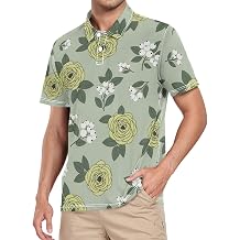 Men's Polo Shirts Short Sleeve Floral Rose Berries Leaves Lightweight Permance Moisture Wicking Athletic Shirts