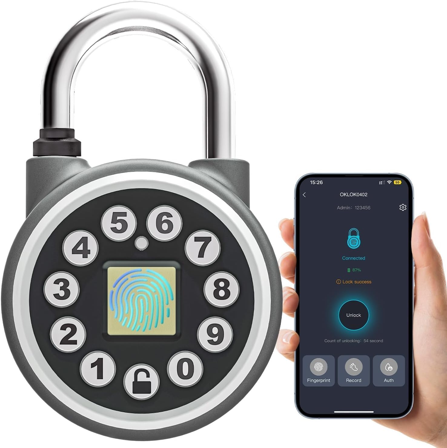 SFW Fingerprint Padlock,Bluetooth Padlock with Code, Water Resistant