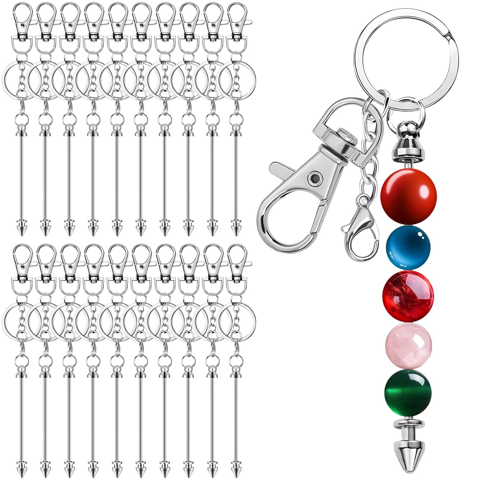 20Pcs Beadable Keychains Making Kit Set, Metal Bullet Shaped Beadable ...