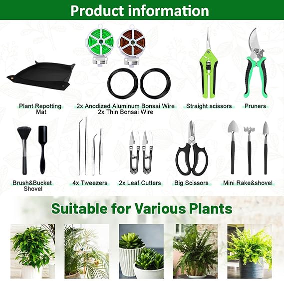 20PCS Bonsai Tools Set for Beginners, Professional Bonsai Tree Kit with Pruning Scissors, Trimming Shears, and Gardening Tools - Perfect for Bonsai Care and Starter Kit