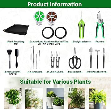 20PCS Bonsai Tools Set for Beginners, Professional Bonsai Tree Kit with Pruning Scissors, Trimming Shears, and Gardening Tools - Perfect for Bonsai Care and Starter Kit