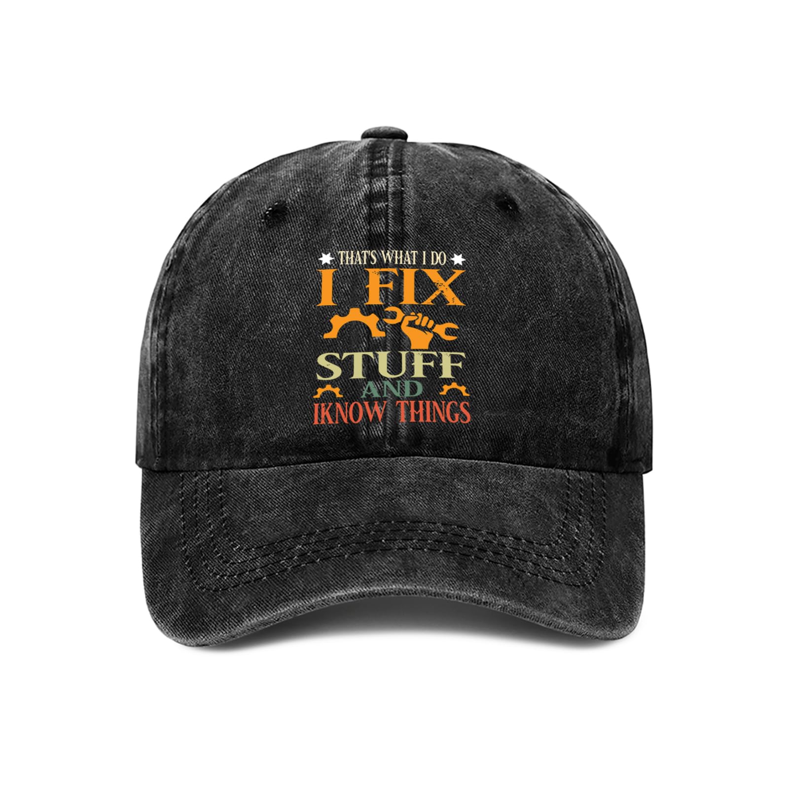 Yuaoeur Unisex Black I Fix Stuff And I Know Things Dad Hat - Adjustable Cotton Baseball Cap For Men (Black)