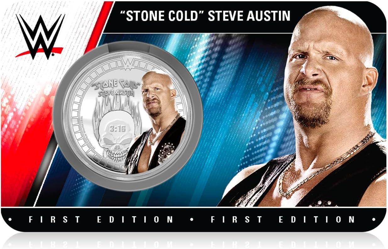 FANTASY CLUB Stone Cold Steve Austin WWE 32 mm Oficjalna moneta kolekcjonerska - hołd dla Rattlesnake i 6-krotny mistrz świata - edycja limitowana dla fanów i kolekcjonerów