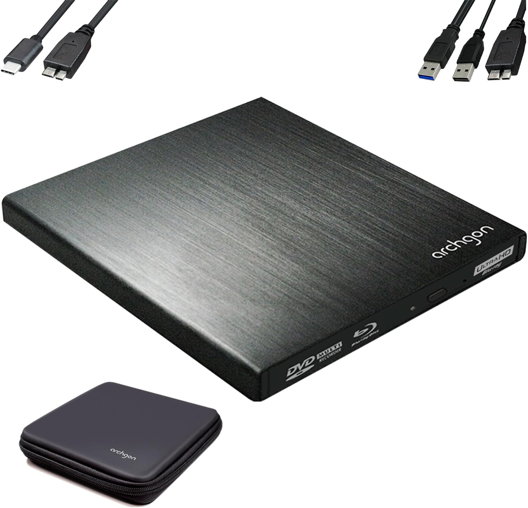 archgon Star UHD External 4K Ultra HD BD Player, Blu-ray BDXL burner external for PC USB 3.0 / -C, M-Disk, protective box, external UHD BluRay drive, aluminum black