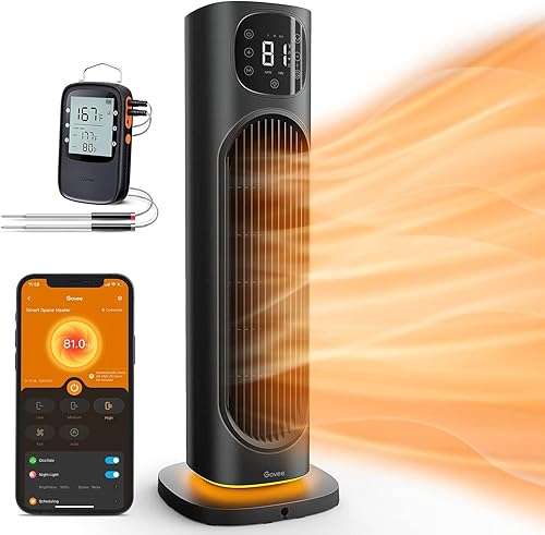 Govee Paquete de termómetro Bluetooth para carne B5055 con calentador de espacio inteligente Govee de 1500 W para uso en interiores con aplicación