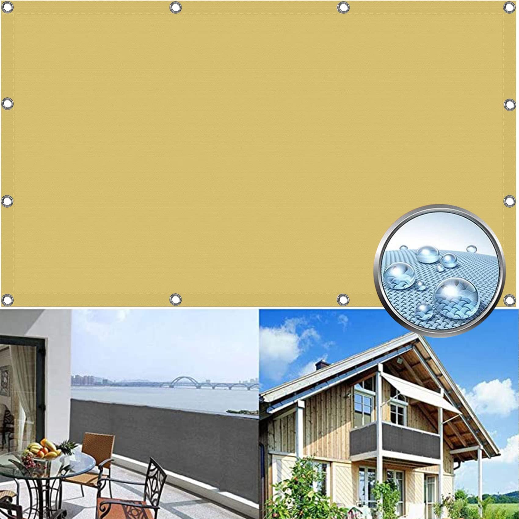Filet d'ombrage anti-âge avec oeillets toile polyester crème durable 1.5x3.2 m