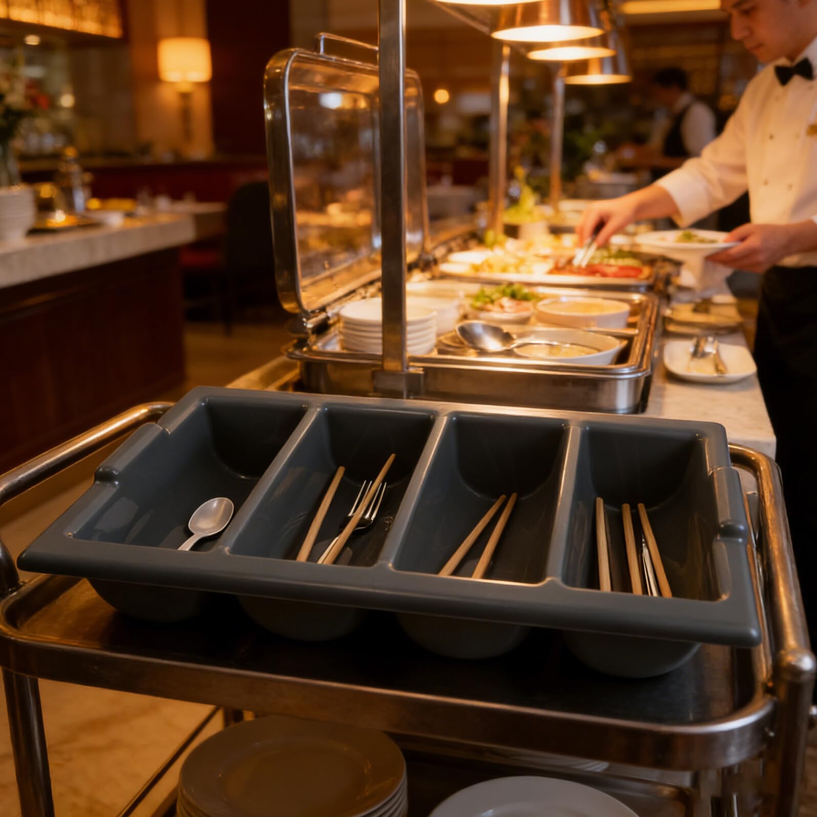 DOITOOL Portaposate in Plastica 4 Scomparti, Organizzatore Utensili da Cucina Salvaspazio per Cassetti, Vassoio Porta Posate Compatto per Buffet e Ristoranti