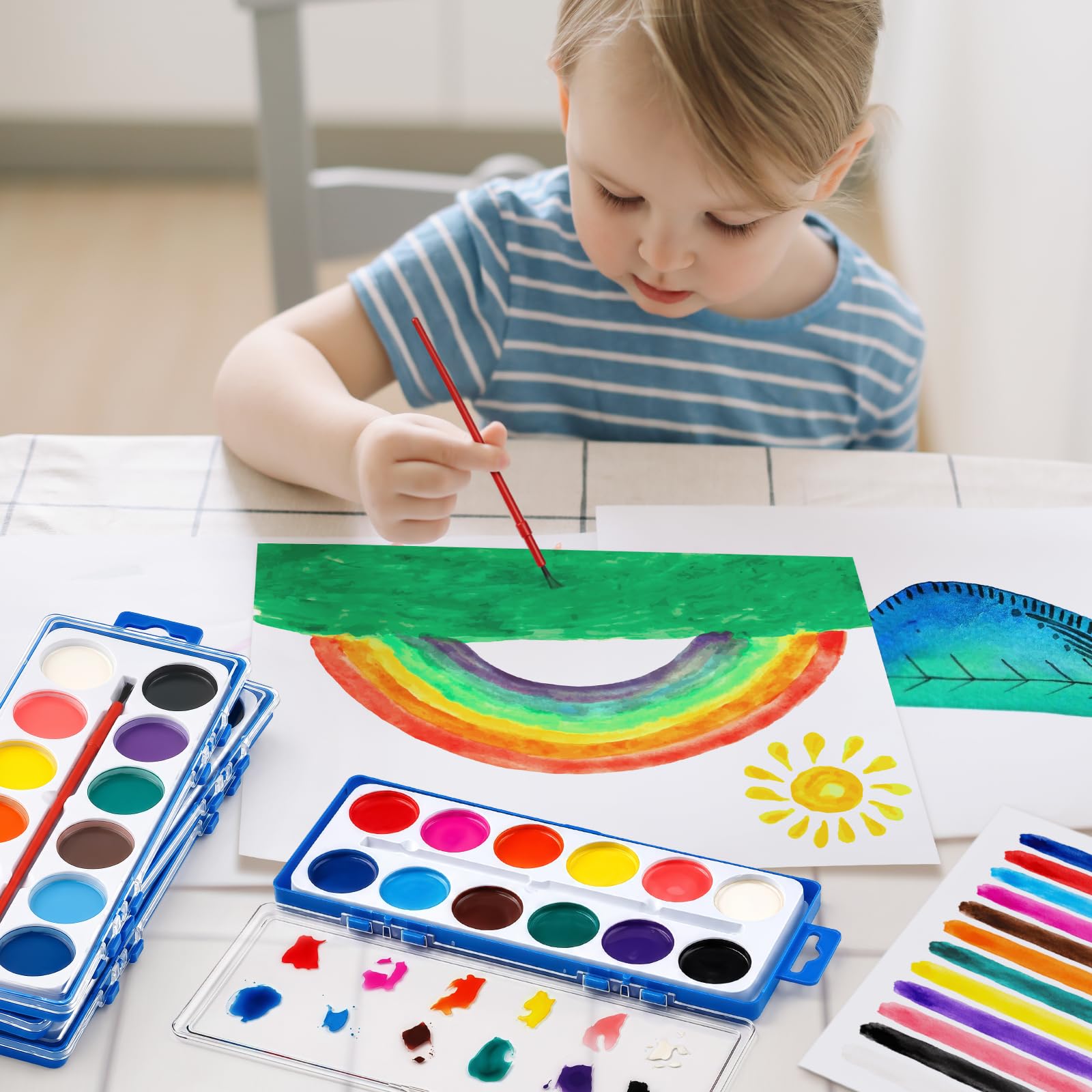 Set di 72 colori ad acquerello, lavabili per bambini, pittura ad acquerello con pennelli, regalo ideale per bomboniere, materiale scolastico e premi in classe, attività artistiche, 12 colori