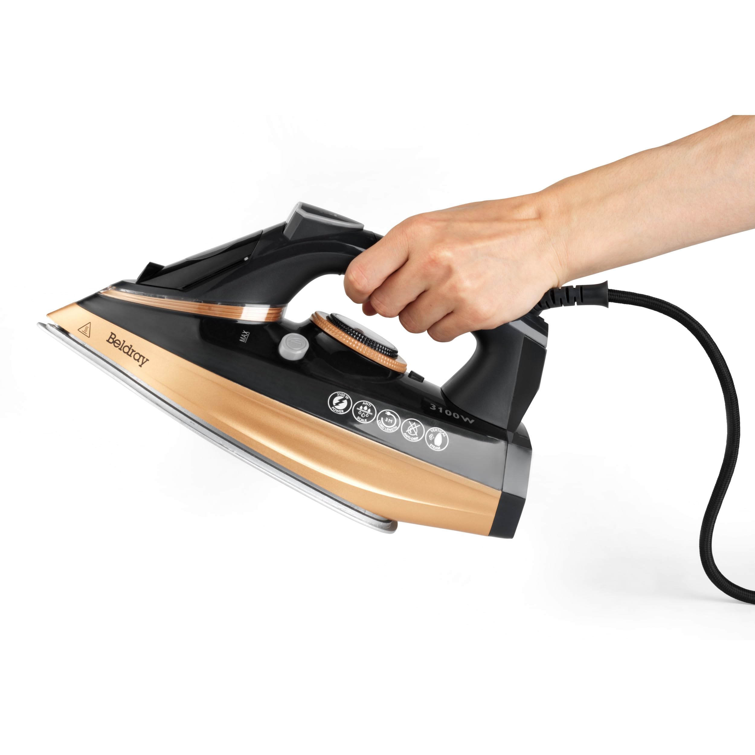 Beldray BEL0820NC-150 Steam Iron - Ultra Ceramic Dual Soleplate Technology, 300ml, Variable Steam Control, 200 G/Min Steam Shot, Anti-Calc & Anti-Drip, Comfortable Grip Handle, 3100W, Copper Edition