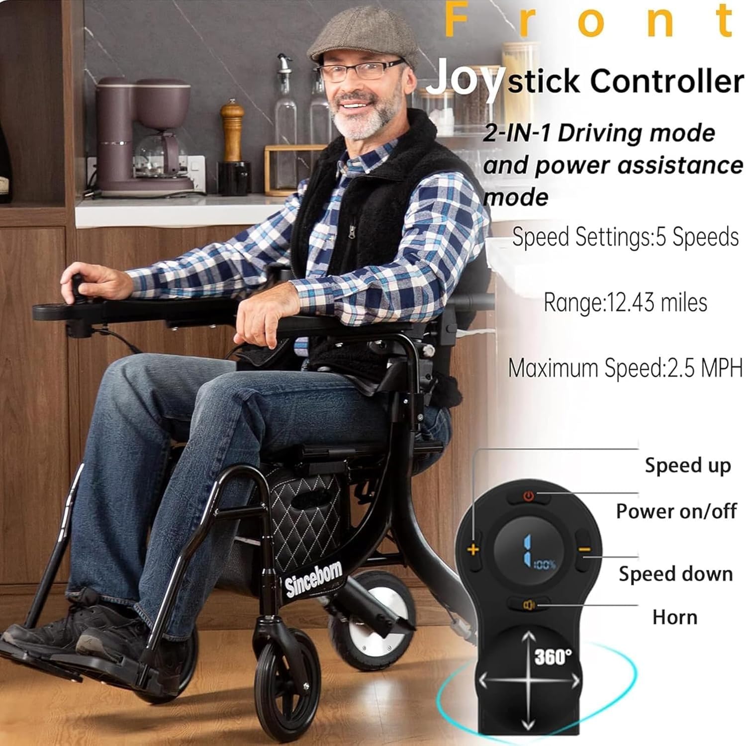 Andador con Ruedas 5 en 1 para Personas Mayores, Andador con Ruedas eléctrico Plegable, Carrito con Asiento, Andador médico portátil, Silla de Ruedas eléctrica, Ayuda para Caminar con Ruedas