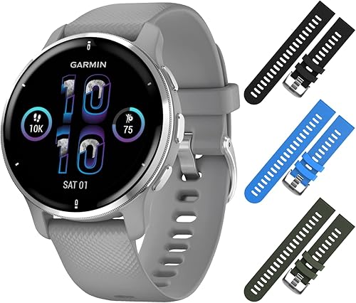 Wearable4U - Garmin Venu 2 Plus GPS Multisport Smartwatch, 1.299 in con pantalla AMOLED, llamada y texto, música, bisel plateado con caja gris polvo