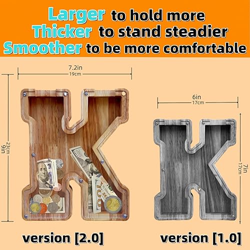 Miniatura 2 de Alcancía grande para niños y niñas, alcancía de madera personalizada con diseño recortado, bancos de monedas de letras del alfabeto, caja de ahorro