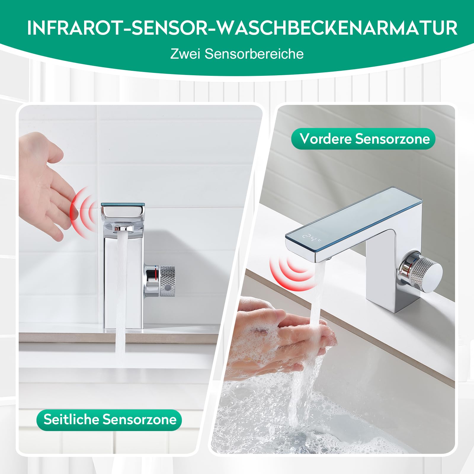 CREA Infrarot Sensor Wasserhahn Bad, Digitalanzeige, Chrom